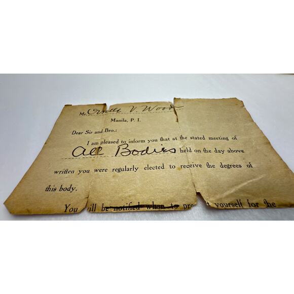 Antique 1914 Masonic Pin w/ Letter Provenance Manila Philippines Scottish Rite - Picture 6 of 10